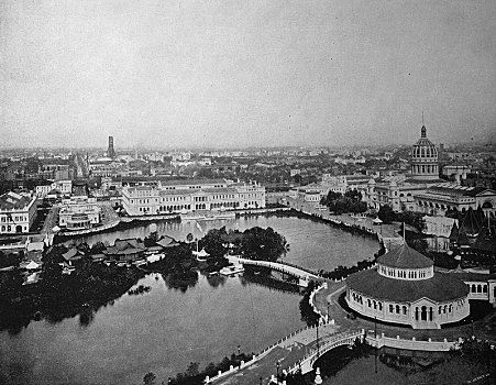 风景,塔,政府建筑,建筑,领土,世界,展示,1893年,俯视,历史,黑白,芝加哥,美国,北美