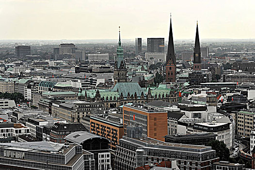风景,城镇,教堂,城市,汉堡市,德国,欧洲