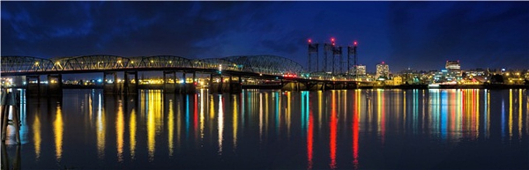 哥伦比亚河,穿过,州际,桥,夜晚