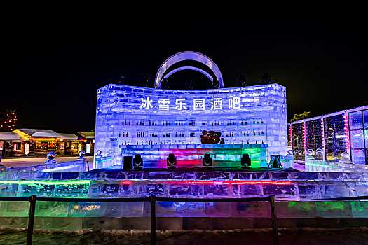 中国长春世界雕塑公园冰雪乐园夜景