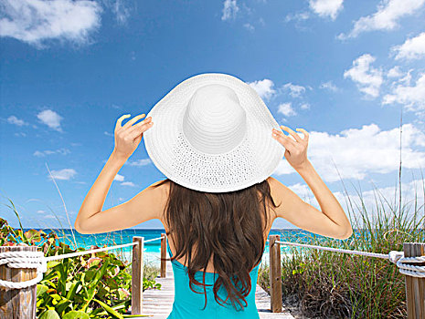度假,暑假,概念,模特,泳衣,帽子