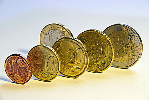 欧元硬币,1分,10美分,分币,1欧元,欧元