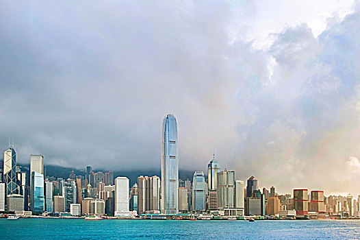 香港,天际线,岛屿,日落
