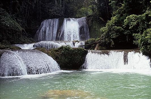 瀑布,丛林,牙买加,中美洲
