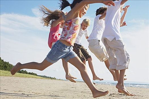 儿童,跑,玩,海滩,安大略省,加拿大