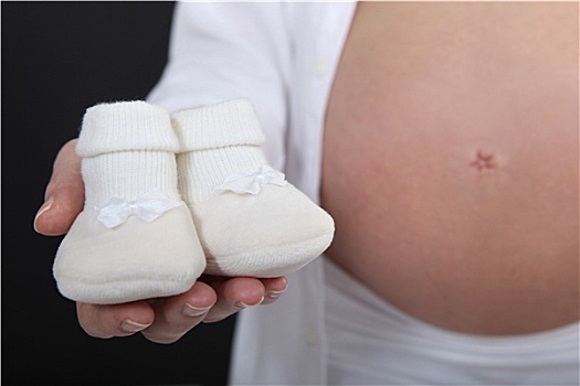 孕妇,拿着,尚未出生,婴儿,拖鞋