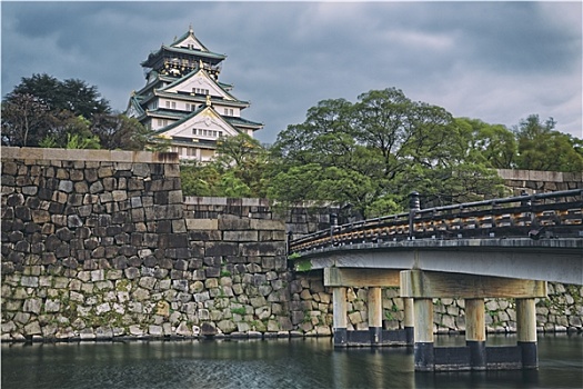 大阪城,日落,日本