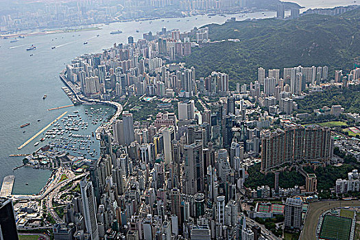 航拍,俯视,铜锣湾,维多利亚港,香港
