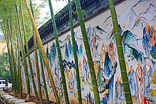 壁画,围墙,竹