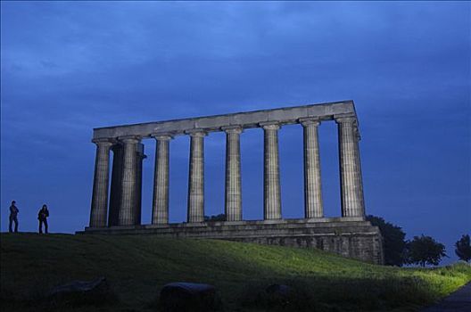 国家纪念建筑,黄昏,仿制,帕台农神庙,设计,纪念,苏格兰,拿破仑战史,山,爱丁堡,洛锡安,区域,欧洲