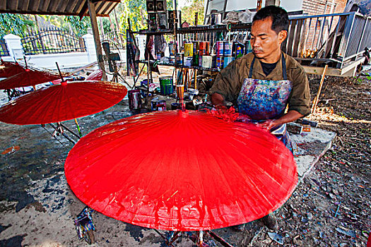 泰国,清迈,伞,制作,乡村