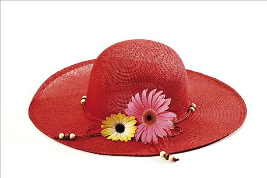 红色,遮阳帽,花