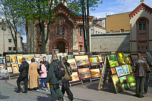 艺术家,展示,艺术品,街上,老城,维尔纽斯,立陶宛
