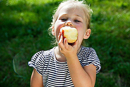 女孩,吃,苹果