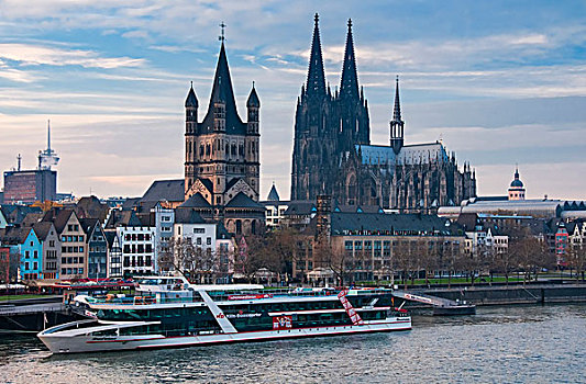 市政厅,科隆大教堂,塔,上方,船,莱茵河