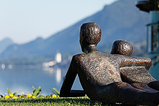 青铜,雕塑,湖,萨尔茨卡莫古特,区域,上奥地利州,奥地利,欧洲