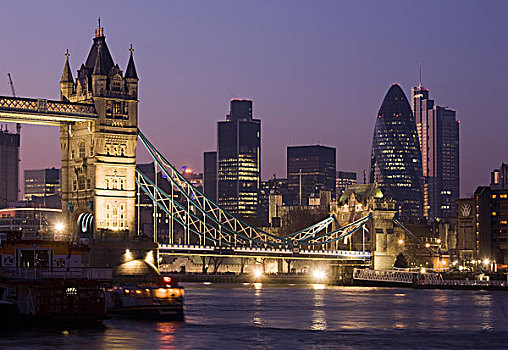 风景,泰晤士河,城市,展示,塔桥,光亮,瑞士再保险塔,伦敦,英国