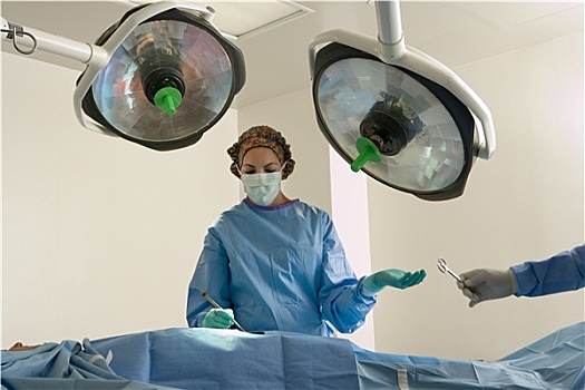 外科,手术口罩,操作,病人,同事,剪刀