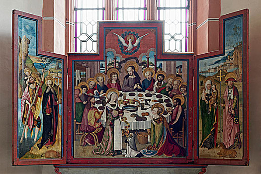 耶稣,门徒,桌子,绘画,哥特式,翼,圣坛,圣母大教堂,莱茵兰普法尔茨州,德国,欧洲