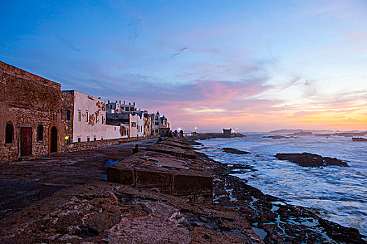 城墙,水岸,日落,苏维拉,摩洛哥