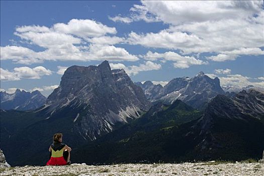女人,休息,白云岩,阿尔卑斯山,意大利,欧洲