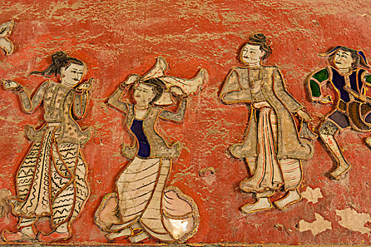 缅甸,掸邦,寺院,玻璃,图案,线条,墙壁,19世纪