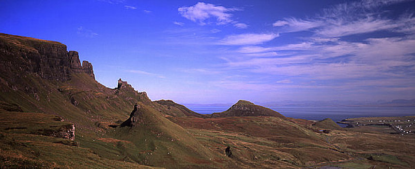 苏格兰,斯凯岛,全景,山腰,怪异,岩石构造