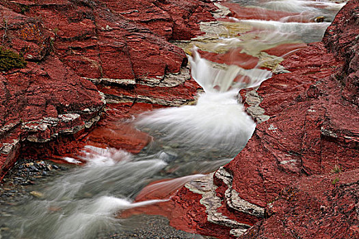 红岩,溪流,飘动,侵蚀,沉淀物,红岩峡谷,瓦特顿湖国家公园,艾伯塔省,加拿大