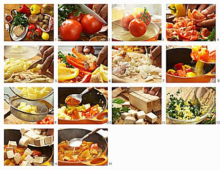 准备,匈牙利人,豆腐,蔬菜炖肉,胡椒,土豆,西红柿