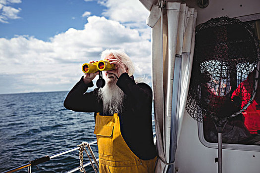 渔民,看穿,双筒望远镜,船