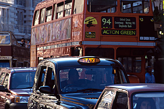 英国,伦敦,特拉法尔加广场,巴士,出租车