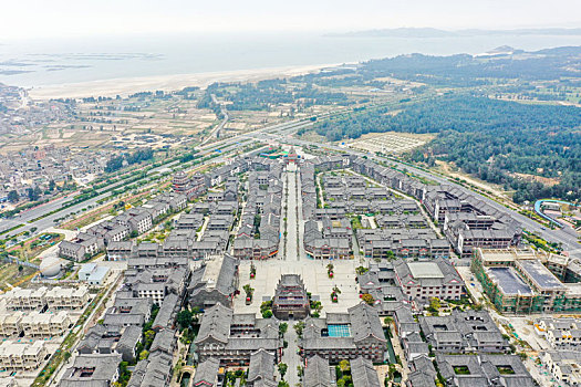 航拍福建福州平潭海坛古城