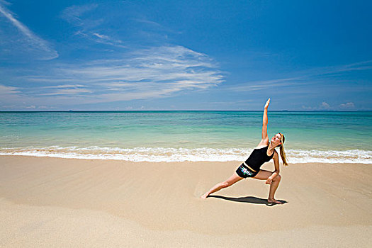 女人,游客,瑜珈,海滩,热带海岛,苏梅岛,泰国