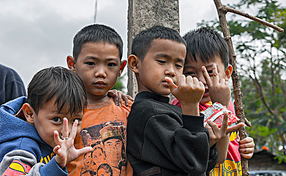 孩子,姿势,正面,摄影,琅勃拉邦,省,老挝,亚洲