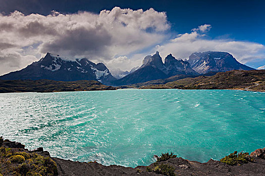 智利,麦哲伦省,区域,托雷德裴恩国家公园,拉哥裴赫湖,俯视图