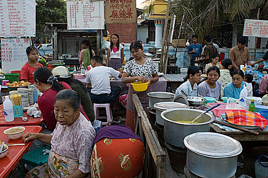 中餐,夜市,连通,街道,曼德勒