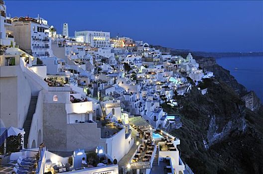 城镇,锡拉岛,边缘,特色,建筑风格,夜晚,基克拉迪群岛,希腊,欧洲