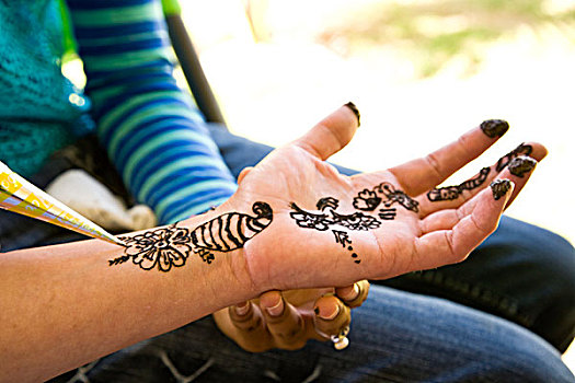 女人,东印度,风格,指甲花纹身,毛里求斯,非洲