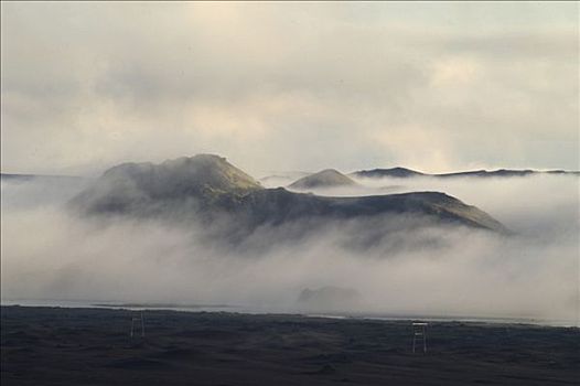 晨雾,火山,冰岛