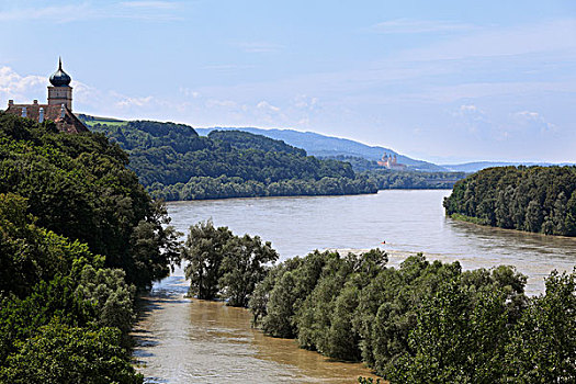 多瑙河,城堡,宫殿,远景,瓦绍,下奥地利州,奥地利,欧洲
