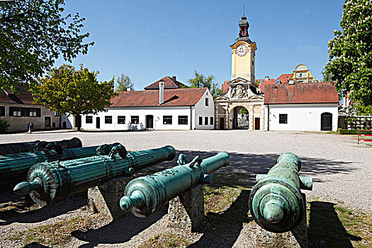 内院,钟楼,大炮,城堡,宫殿,博物馆,因格尔斯塔德特,上巴伐利亚,巴伐利亚,德国,欧洲