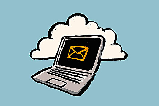 插画,笔记本电脑,电子邮件,标识,云,蓝色背景