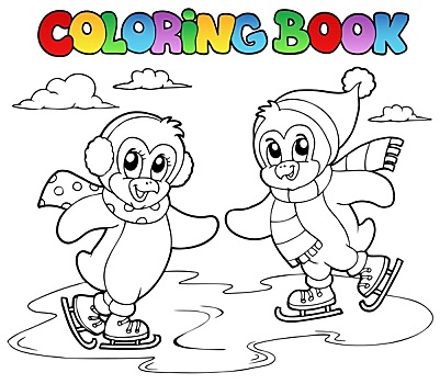 上色画册,滑冰,企鹅