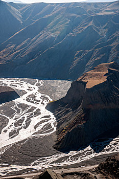 新疆安集海大峡谷谷底冲击成蜘蛛网形河流