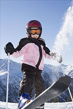 女孩,轻弹,雪,滑雪