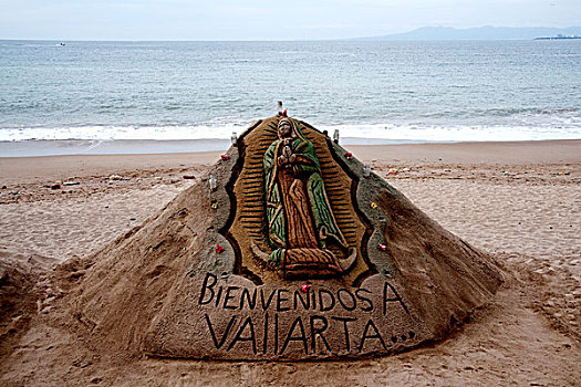 欢迎标志,沙子,海滩,波多黎各,墨西哥