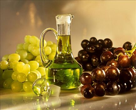 葡萄籽油,瓶子,围绕,新鲜,葡萄