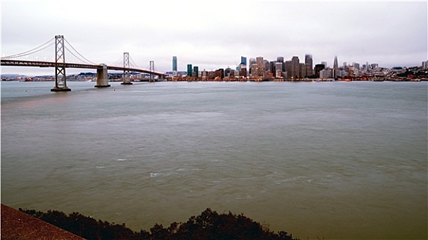雾状,海湾大桥,旧金山,水岸,港口,太平洋