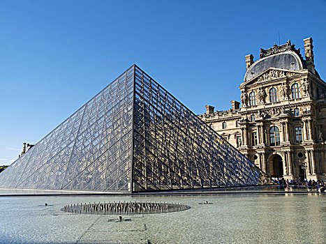 玻璃金字塔,正面,卢浮宫,巴黎,法国