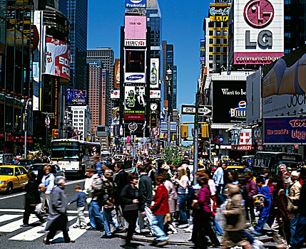 人群,穿过,道路,时代广场,纽约,美国